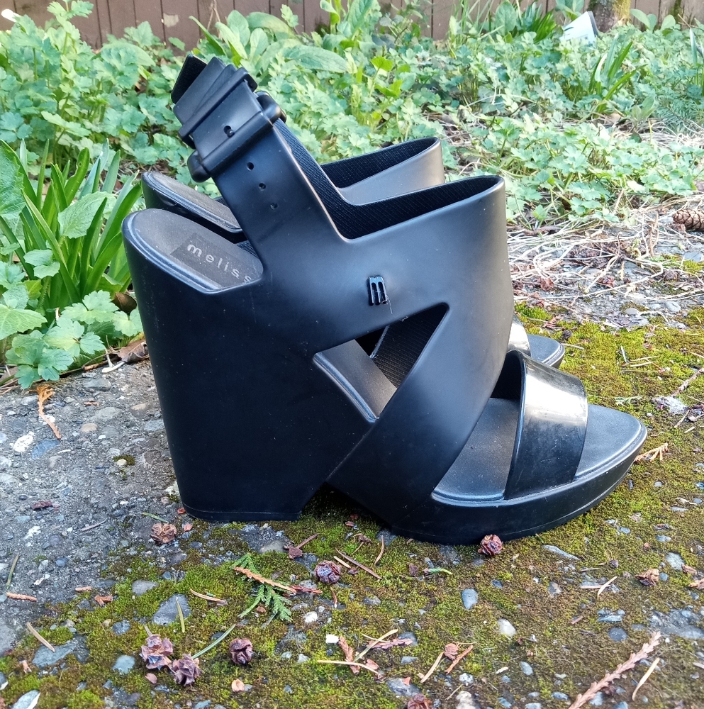 Black Melissa Strappy Platforms Goth Sandal Wwdges Us 8